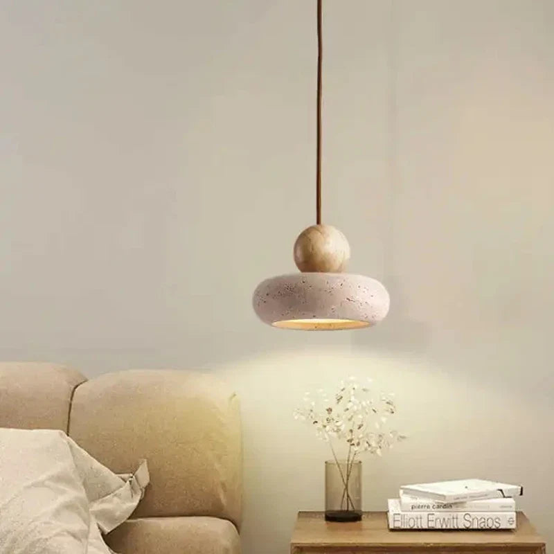 Stone & Wood Pendant Light – Minimalist Hanging Lamp