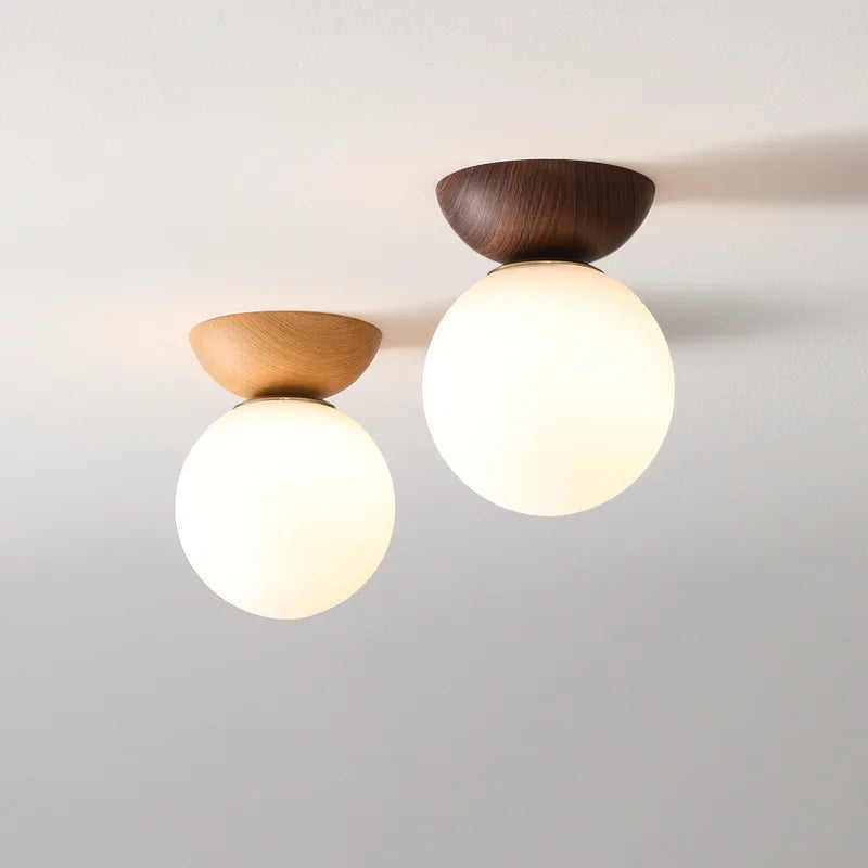 Glass Ball Ceiling Light – Nordic Wood Finish Pendant