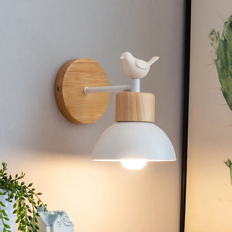 Wooden Bird Wall Lamp – LED Bedside Sconce