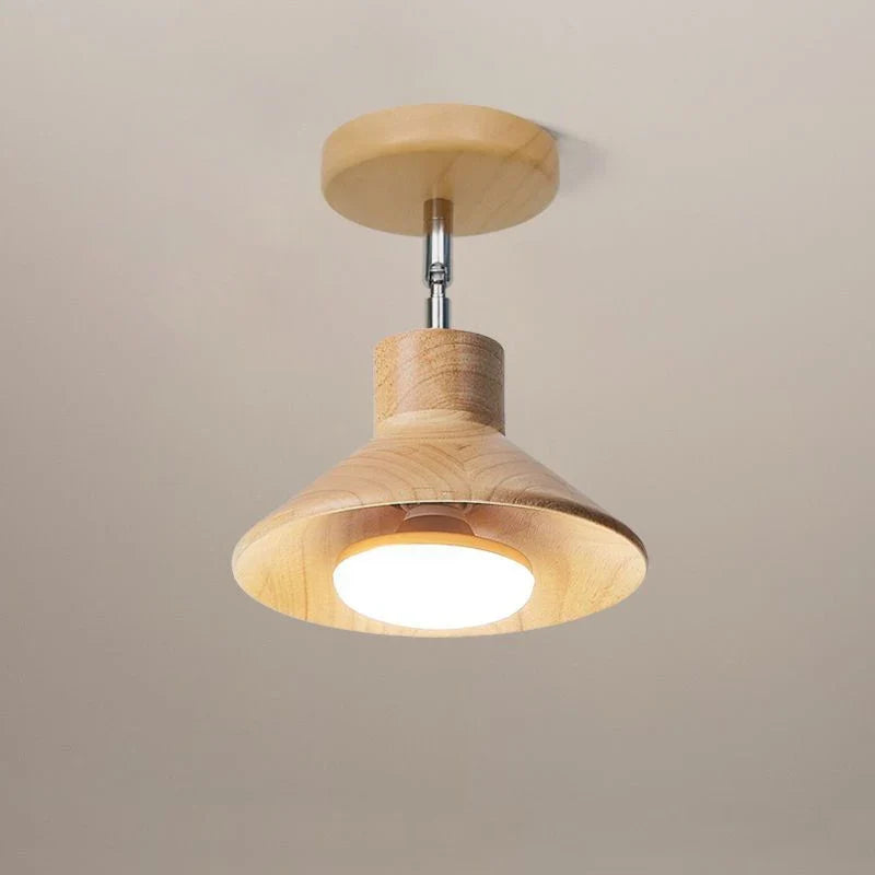Timber Ceiling Lamp – Natural Wood Cone Fixture