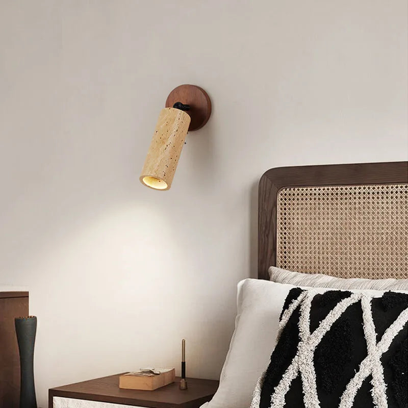 Travertine Wall Lamp – Wabi-Sabi Stone & Wood Sconce