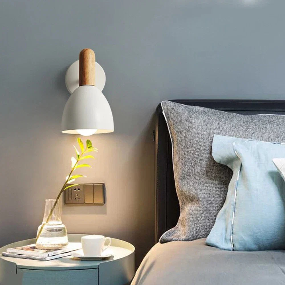 Wooden Wall Lamp – Adjustable Nordic Bedside Light