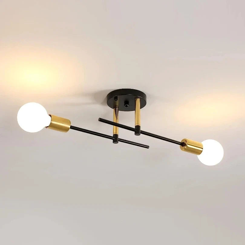 2-Light Ceiling Lamp – Black & Gold Flush Mount Chandelier
