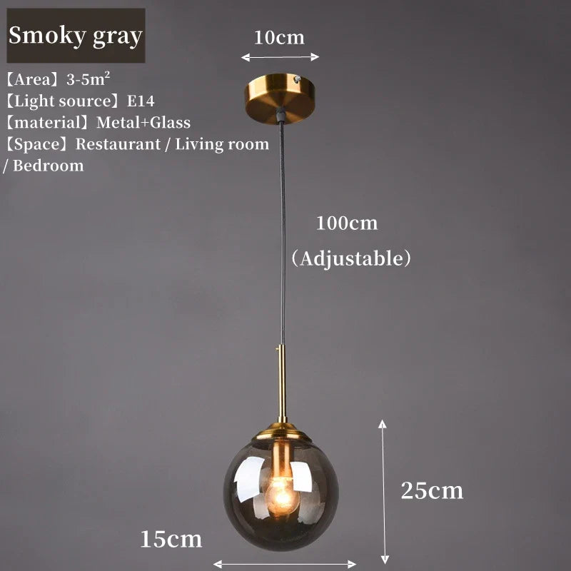 Glass Globe Pendant Light – Amber, Smoke Grey or Clear