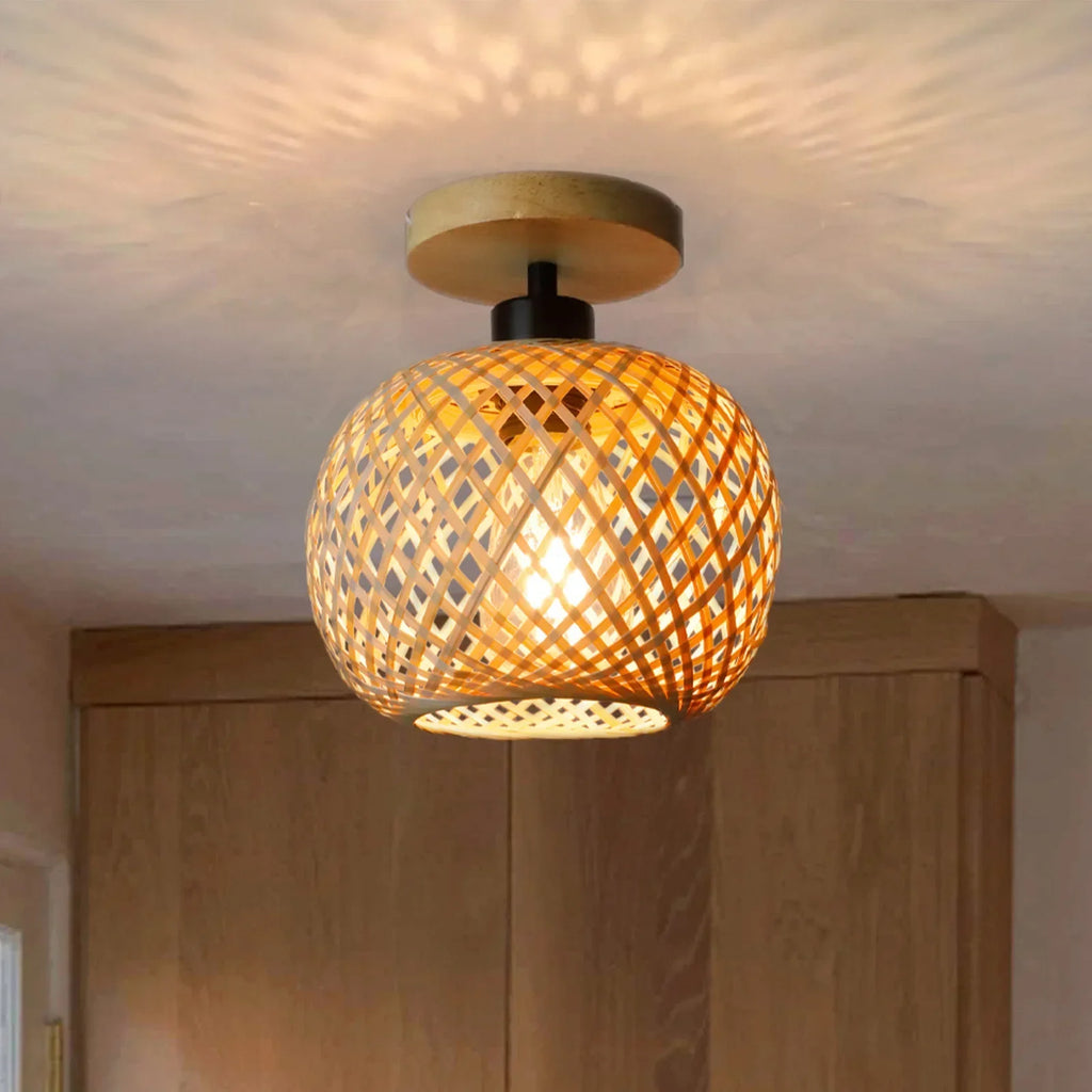 Bamboo Ceiling Lamp – Handwoven Rattan LED Fixture