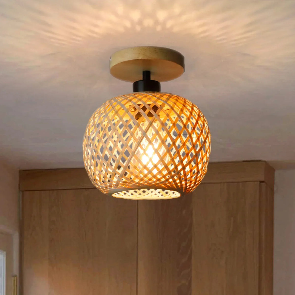 Bamboo Ceiling Lamp – Handwoven Rattan LED Fixture