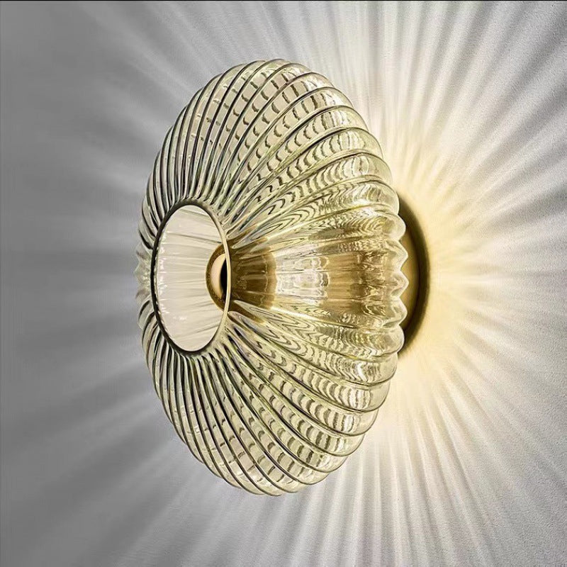 Glass Wall Sconce – Striped Round Disc Light