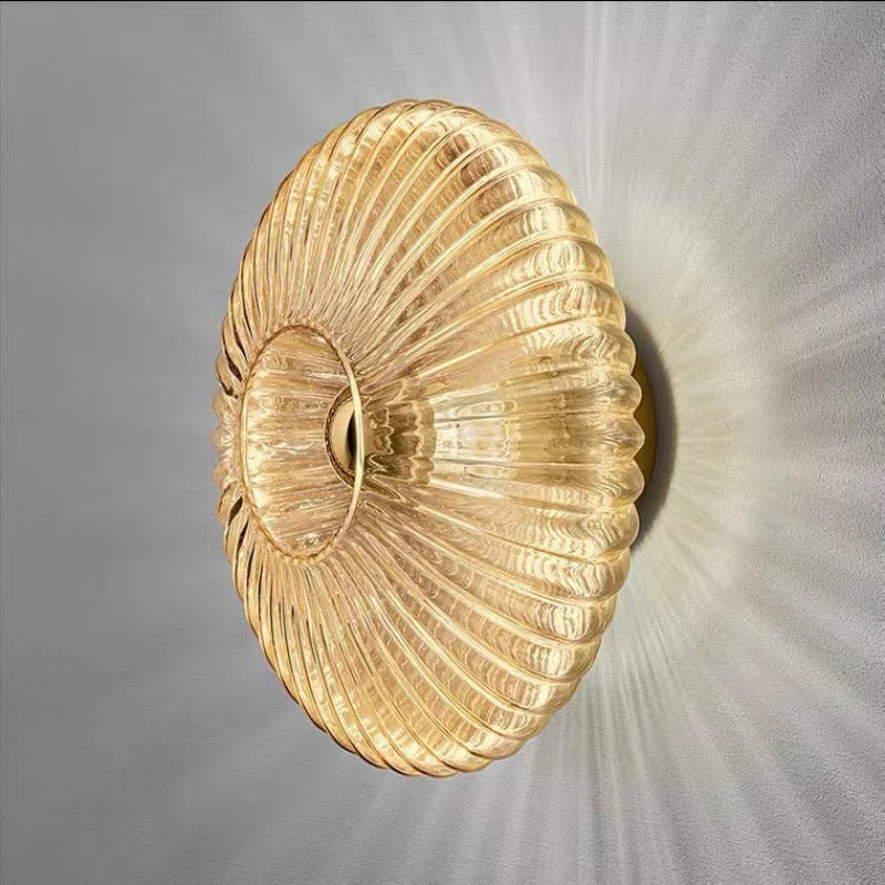 Glass Wall Sconce – Striped Round Disc Light