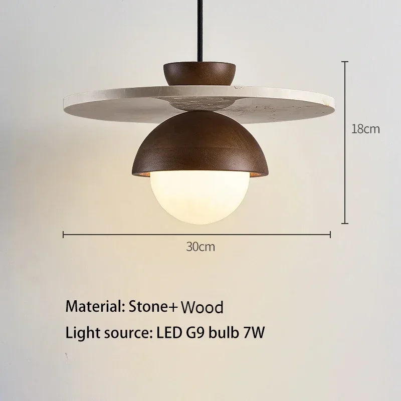 Walnut & Stone Pendant Light – Scandinavian LED Chandelier