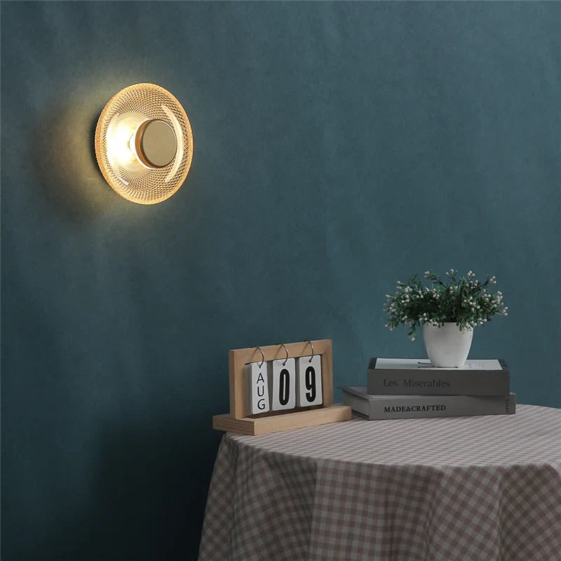 Coloured Glass Wall Lamp – Textured LED Disc Sconce