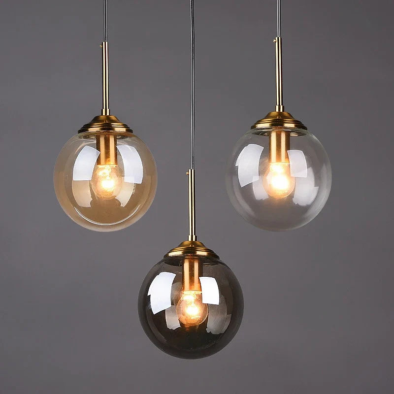 Glass Globe Pendant Light – Amber, Smoke Grey or Clear