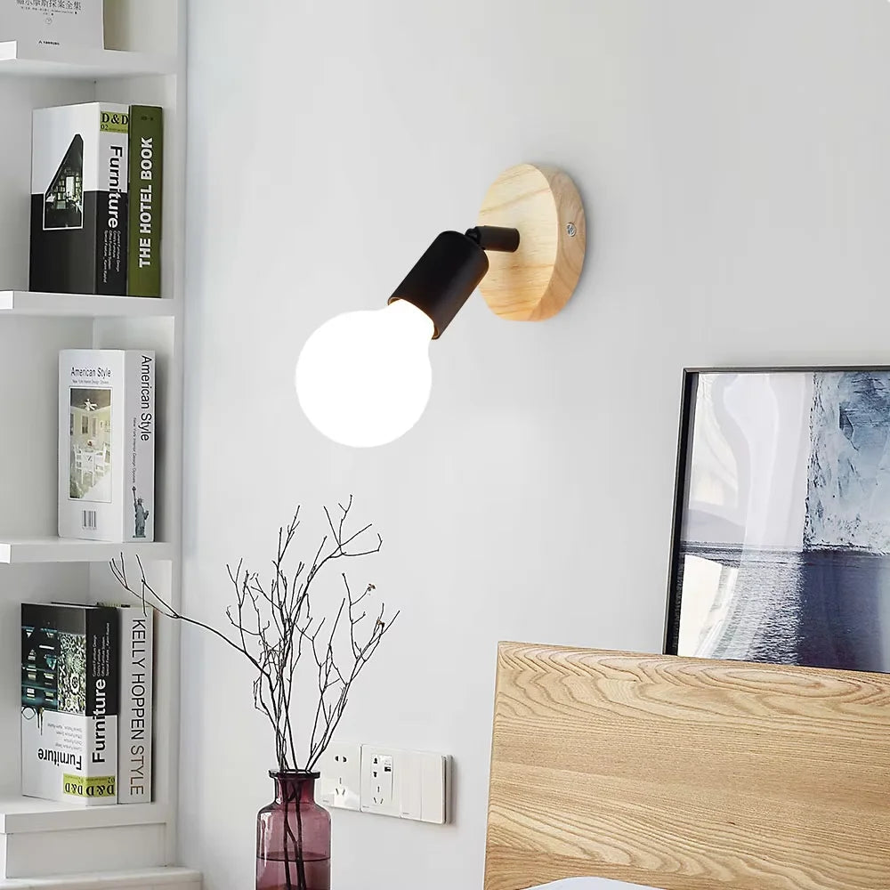 Retro Wall Lamp – Adjustable Wood & Metal Sconce