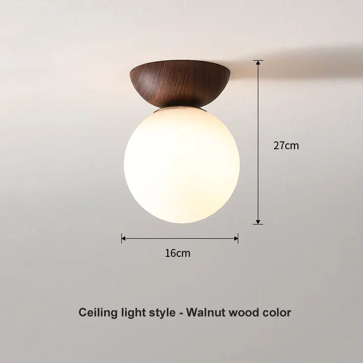 Glass Ball Ceiling Light – Nordic Wood Finish Pendant