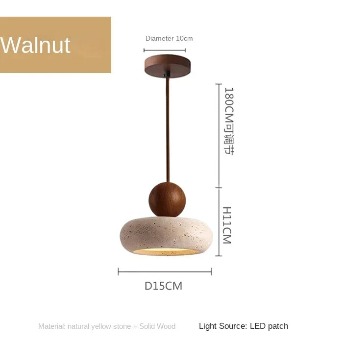 Stone & Wood Pendant Light – Minimalist Hanging Lamp