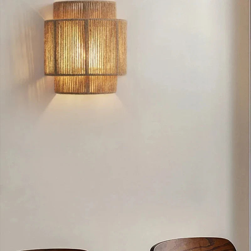 Rattan Wall Lamp – Handwoven Bedside Sconce