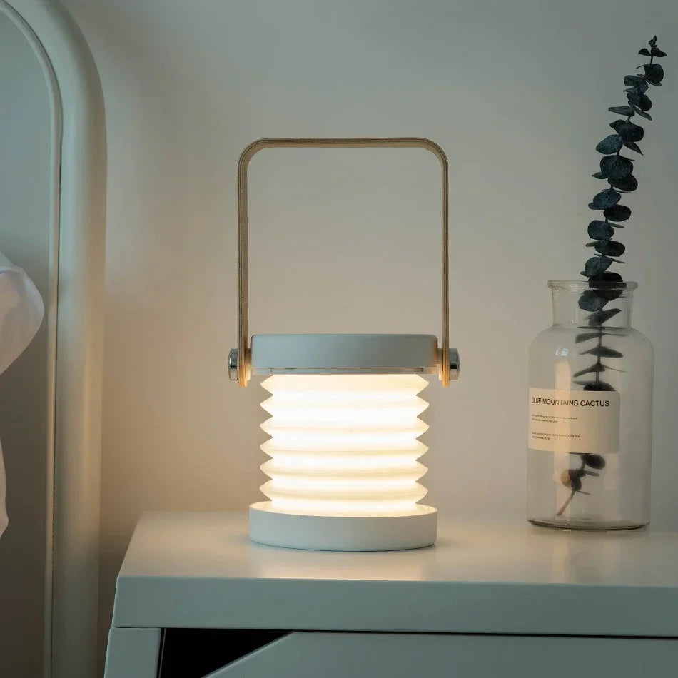 Portable LED Lantern – Folding Rechargeable Wood Table Lamp
