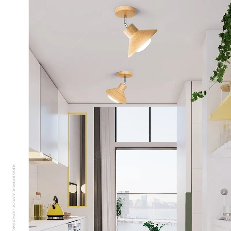 Timber Ceiling Lamp – Natural Wood Cone Fixture
