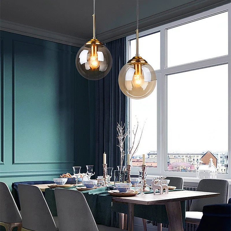 Glass Globe Pendant Light – Amber, Smoke Grey or Clear