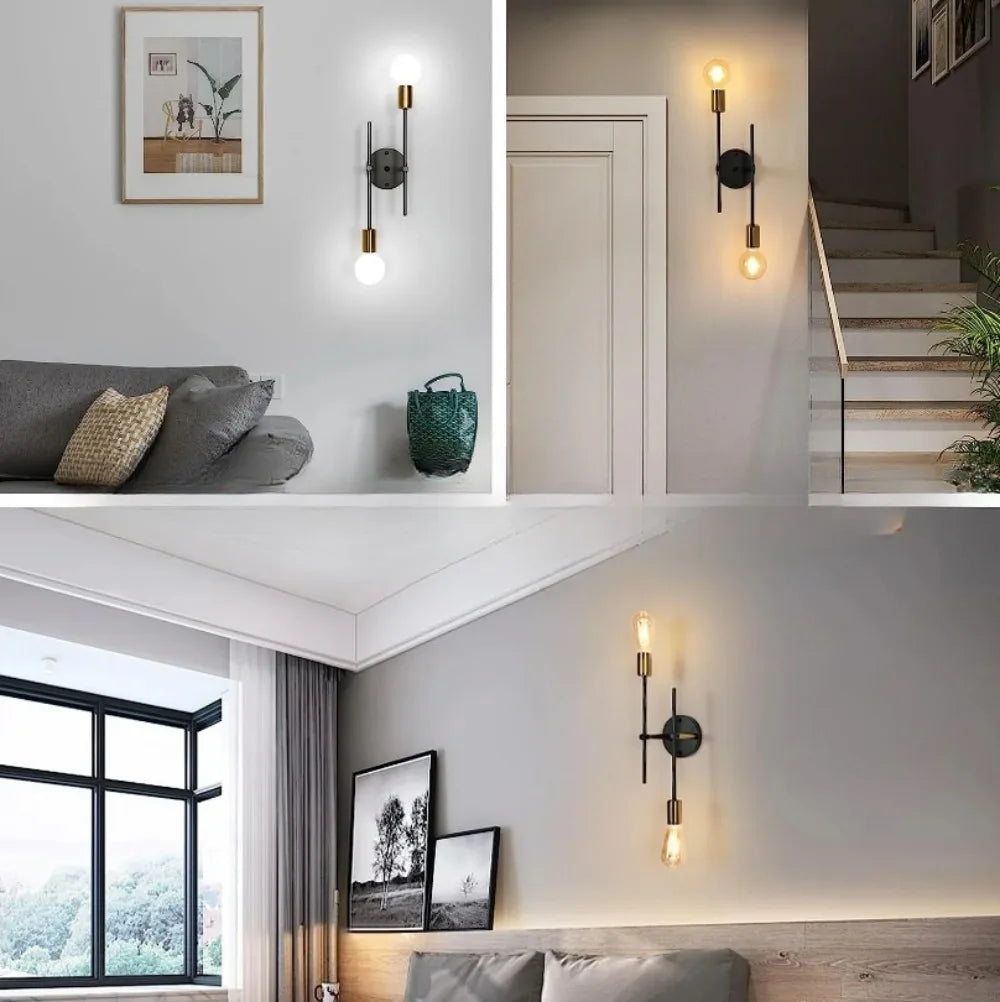 2-Light Ceiling Lamp – Black & Gold Flush Mount Chandelier