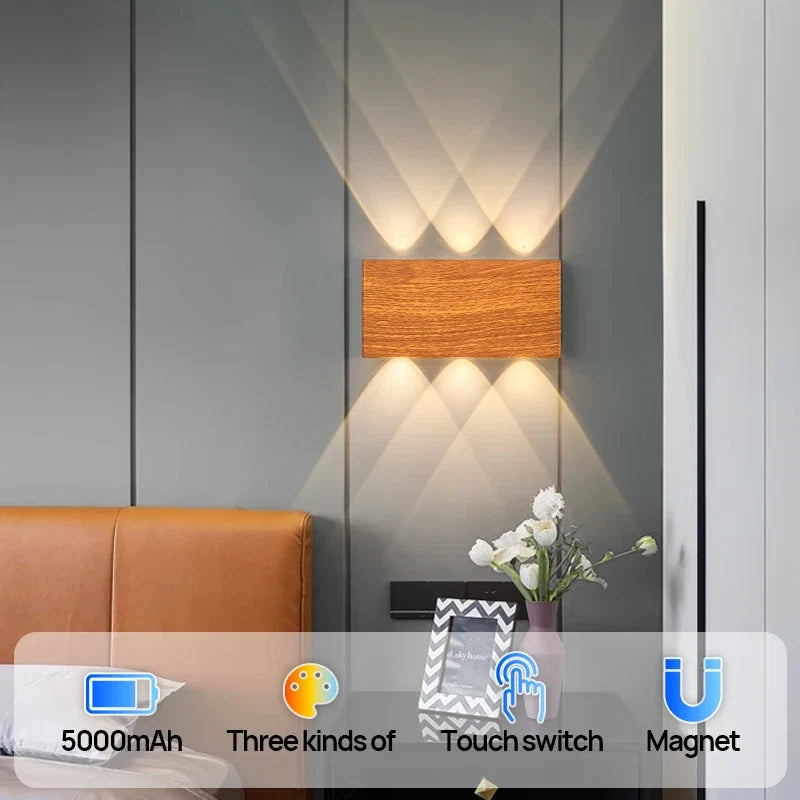 Rechargeable Wall Lamp – Wood-Grain Cordless Sconce