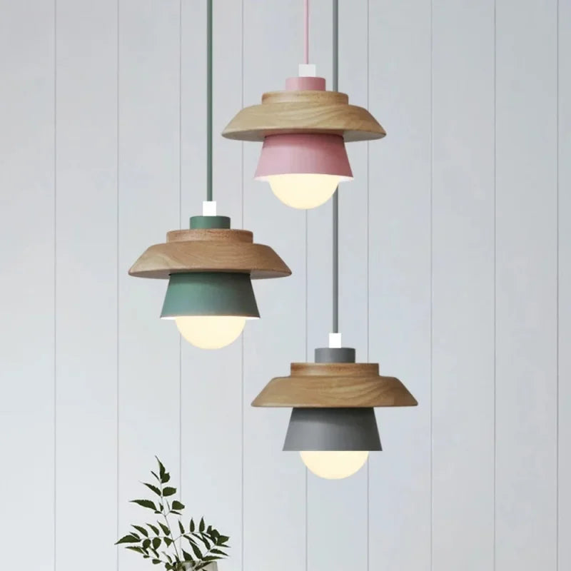 Wood Pendant Light – Colourful Macaron Hanging Lamp