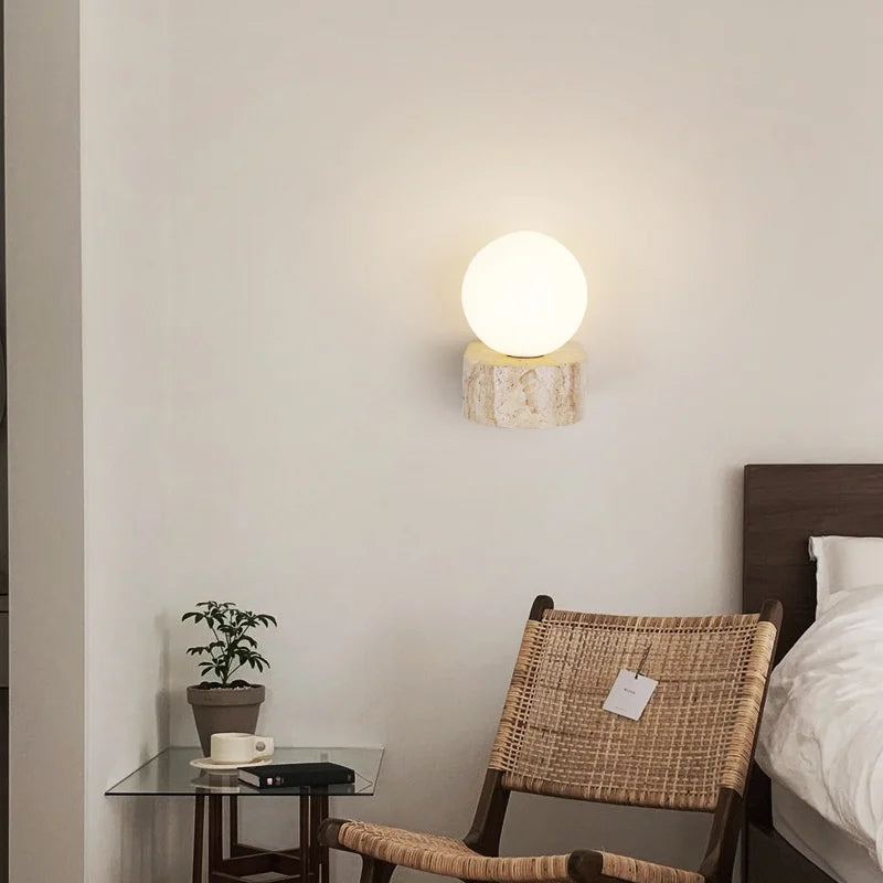 Travertine Wall Lamp – Japanese LED Stone Sconce