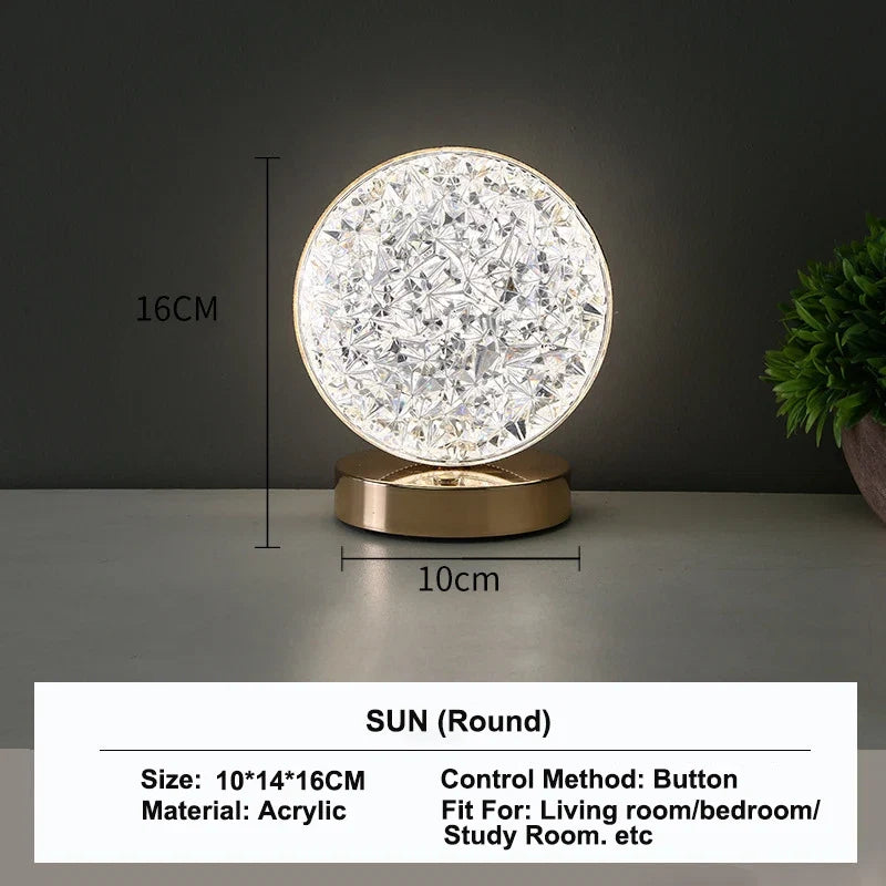 3D Crystal Night Light – Rechargeable Touch Dimming Lamp