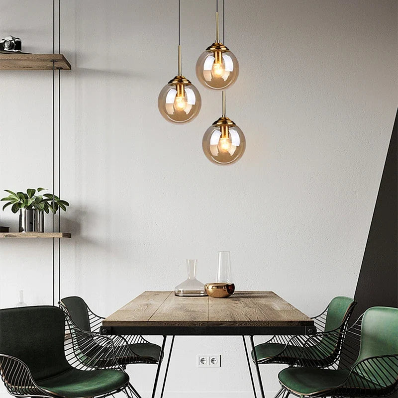 Glass Globe Pendant Light – Amber, Smoke Grey or Clear