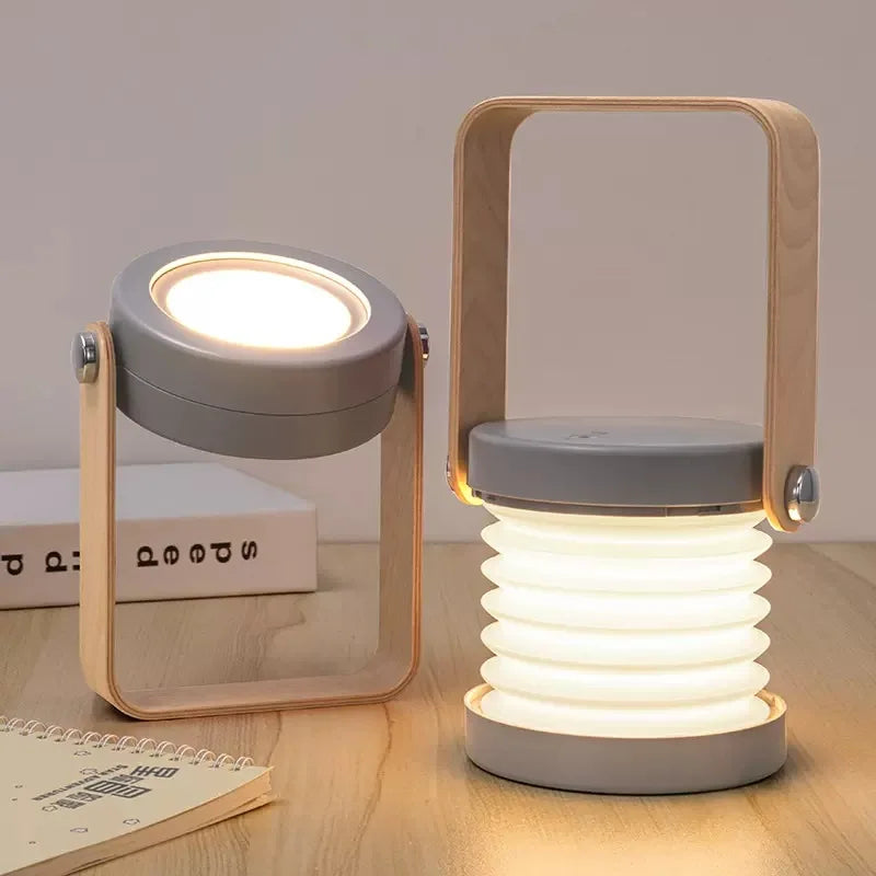 Portable LED Lantern – Folding Rechargeable Wood Table Lamp