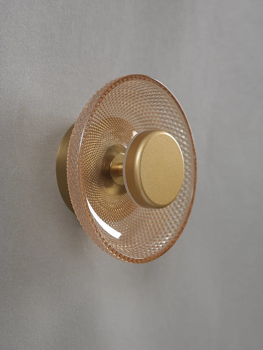 Coloured Glass Wall Lamp – Textured LED Disc Sconce