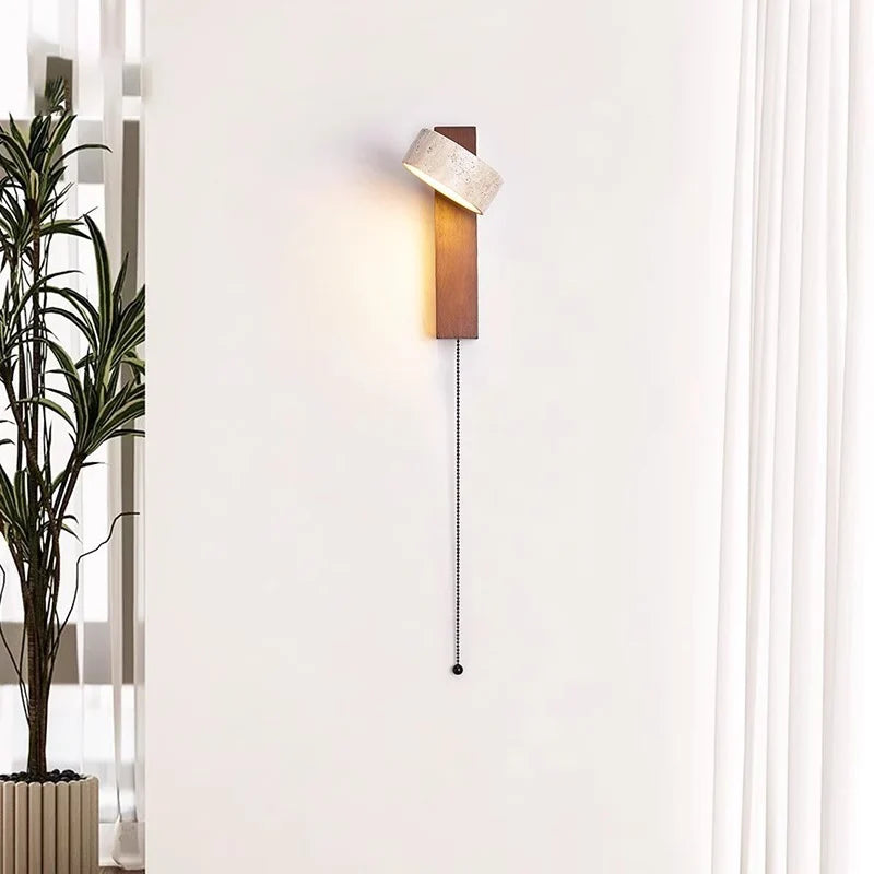 Wabi-Sabi Wall Lamp – Headboard Sconce with Pull Switch
