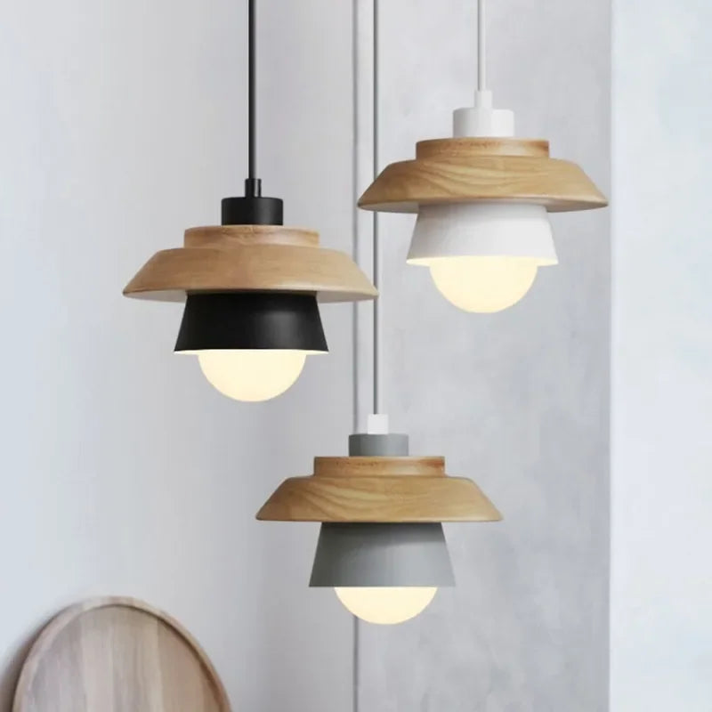 Wood Pendant Light – Colourful Macaron Hanging Lamp
