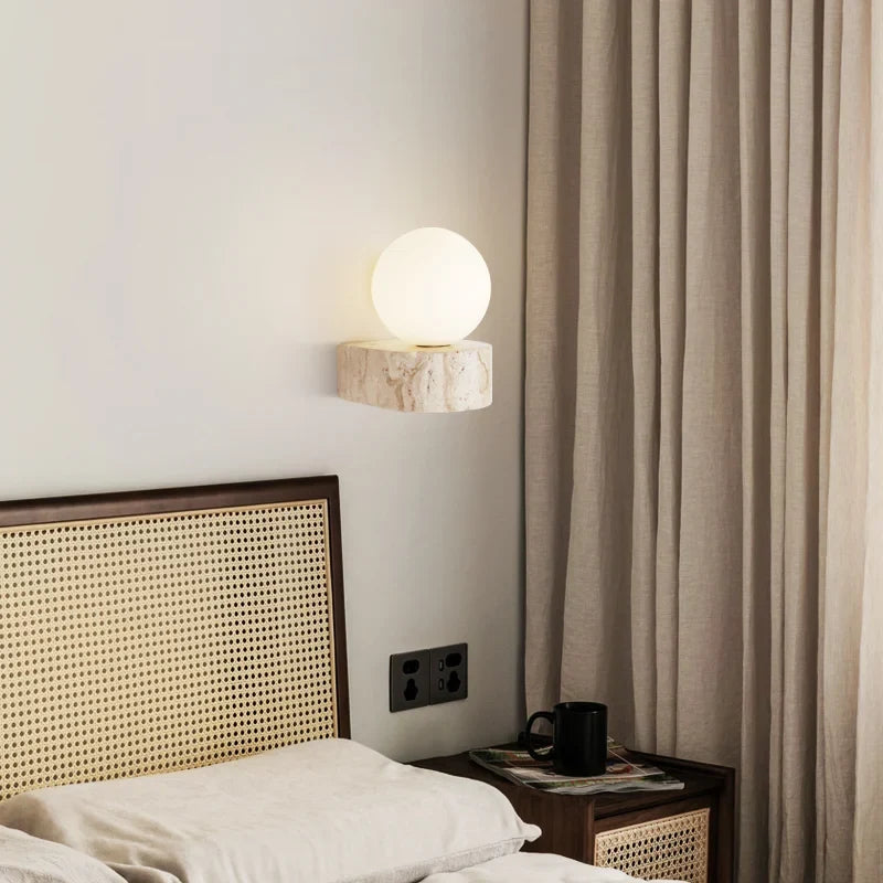 Travertine Wall Lamp – Japanese LED Stone Sconce