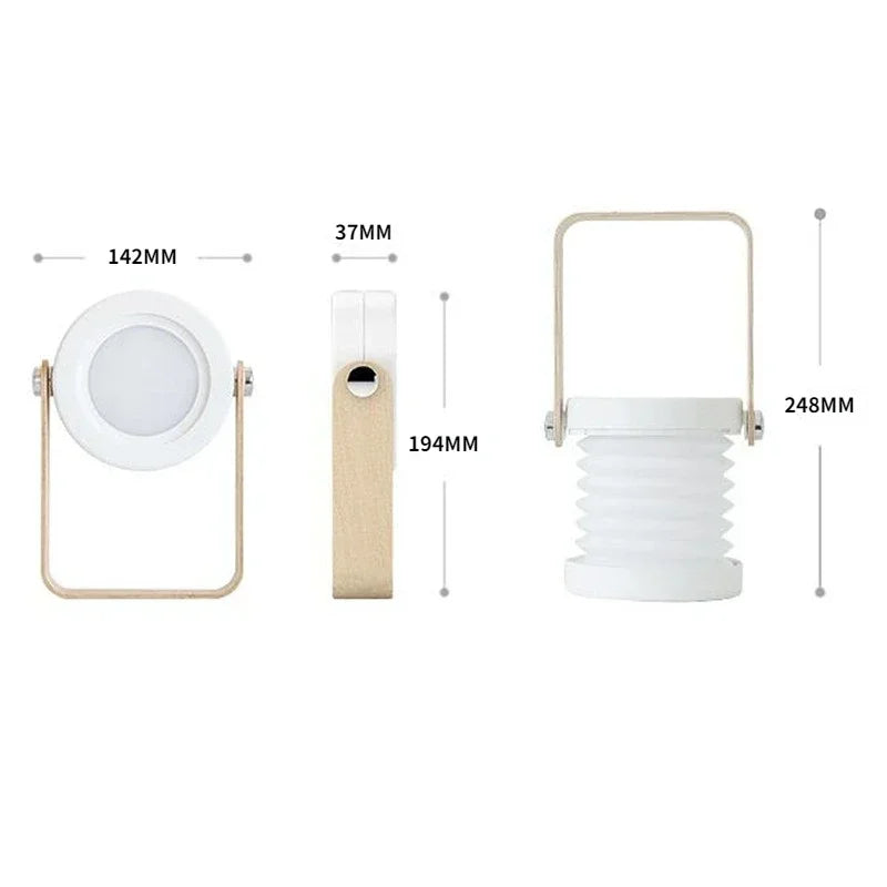Portable LED Lantern – Folding Rechargeable Wood Table Lamp