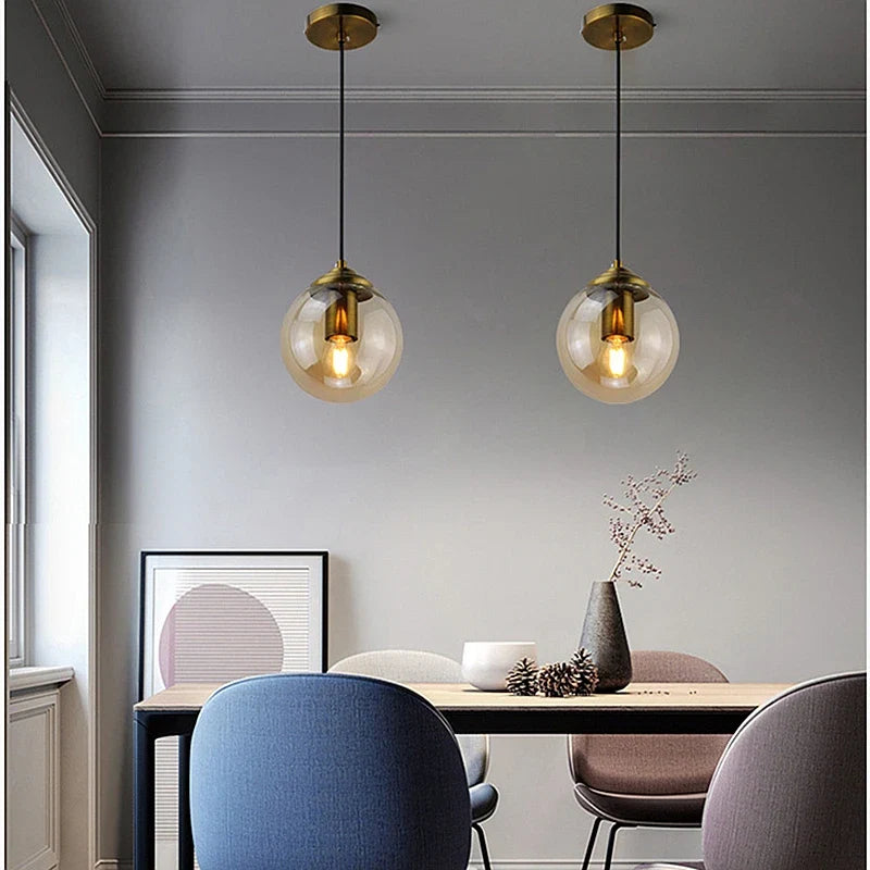 Glass Globe Pendant Light – Amber, Smoke Grey or Clear