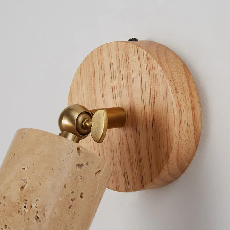 Travertine Wall Lamp – Wabi-Sabi Stone & Wood Sconce