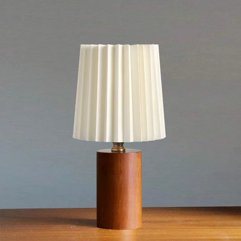 Pleated Table Lamp – Nordic Wood Base Bedside Light