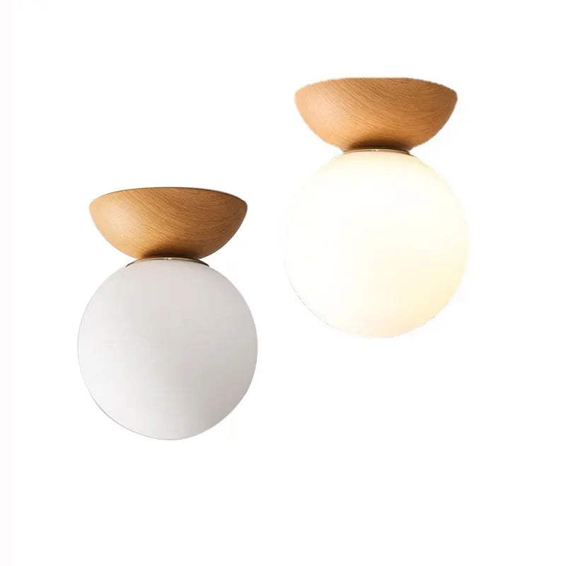 Glass Ball Ceiling Light – Nordic Wood Finish Pendant