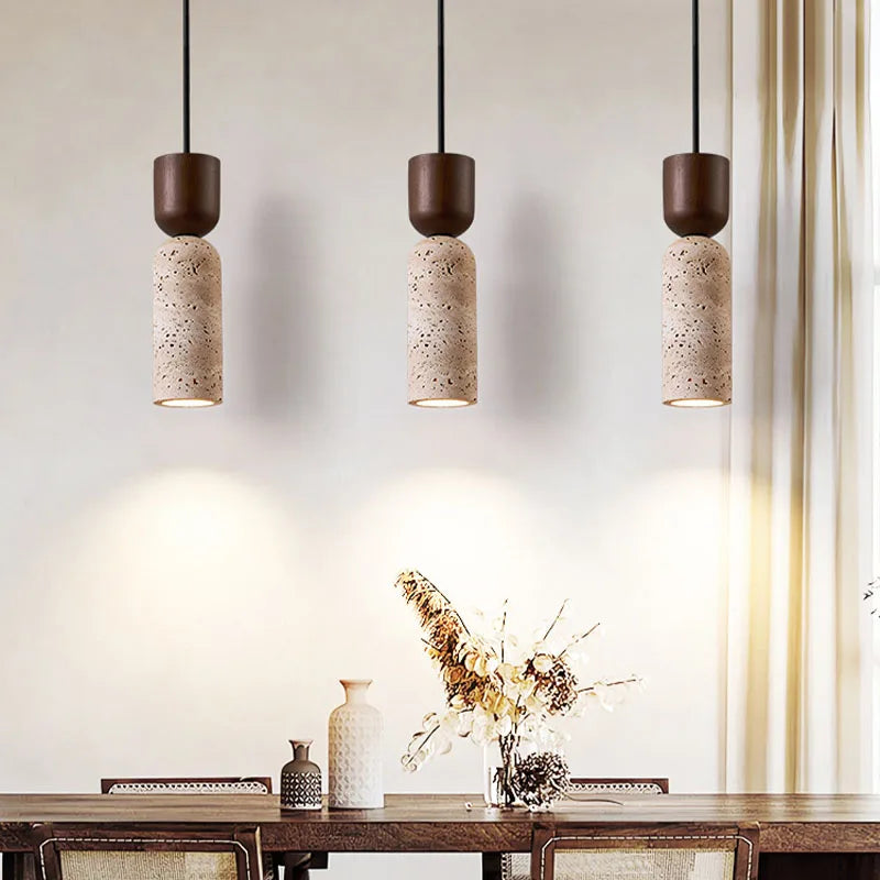 Travertine Pendant Light – Wabi-Sabi Wood Bedside Lamp