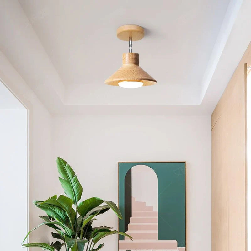 Timber Ceiling Lamp – Natural Wood Cone Fixture