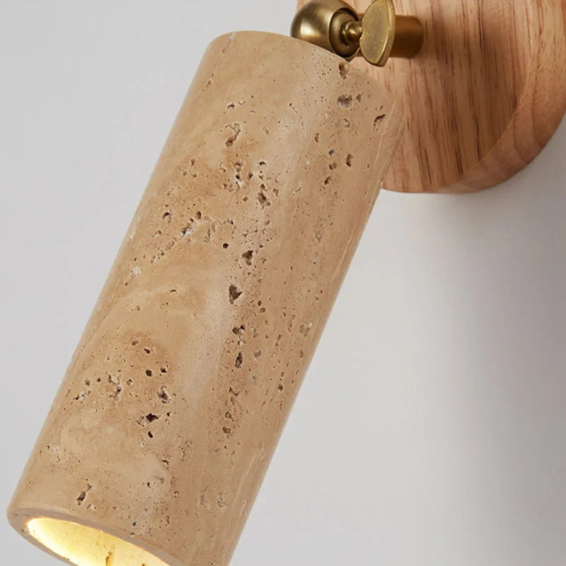 Travertine Wall Lamp – Wabi-Sabi Stone & Wood Sconce