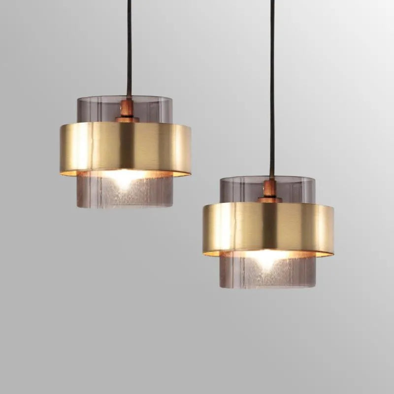 Glass Pendant Light – Brass Cylinder Hanging Lamp