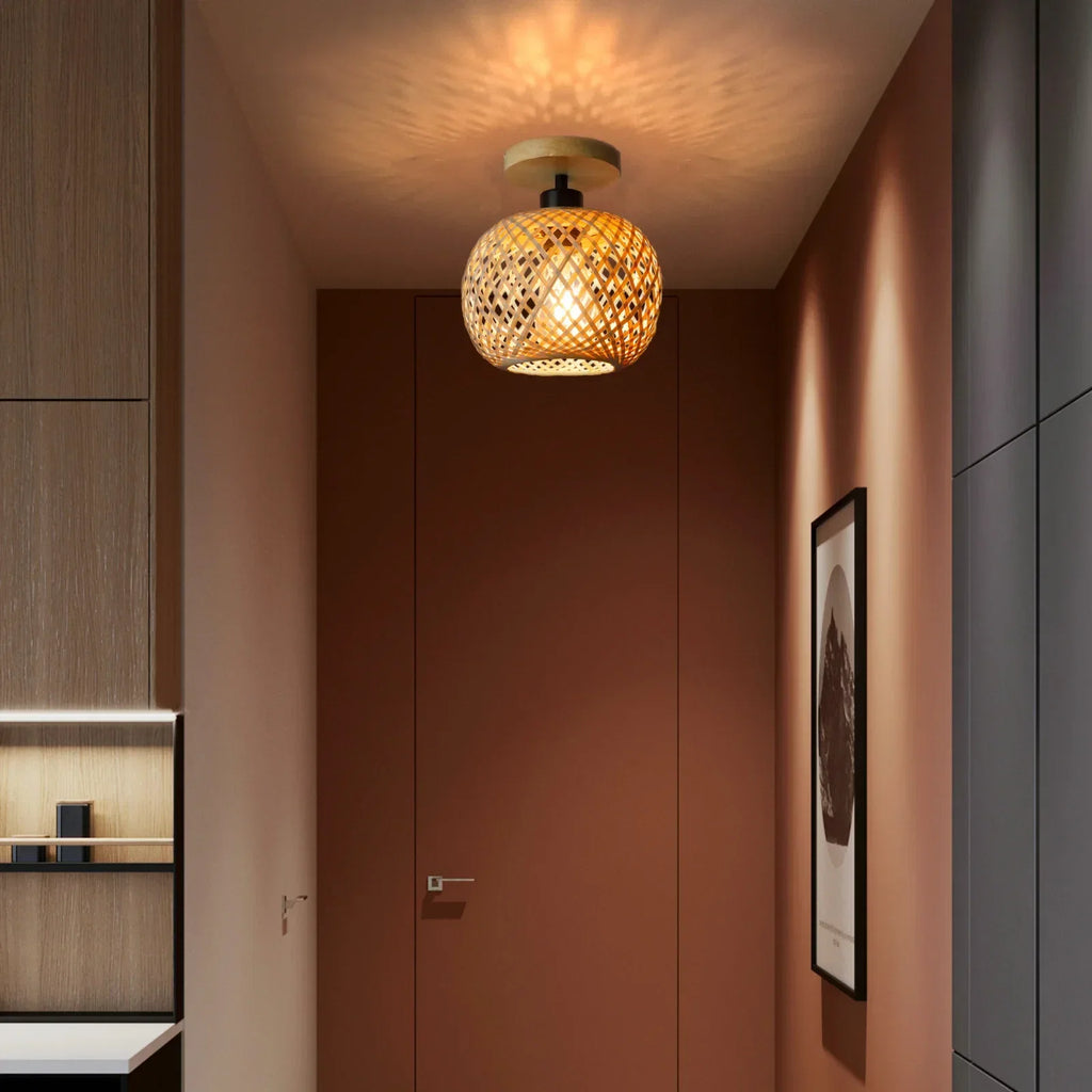 Bamboo Ceiling Lamp – Handwoven Rattan LED Fixture