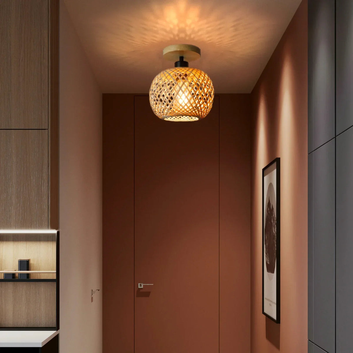 Bamboo Ceiling Lamp – Handwoven Rattan LED Fixture