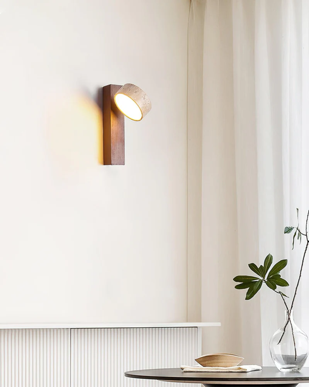 Travertine Wall Lamp – Stone & Wood Sconce