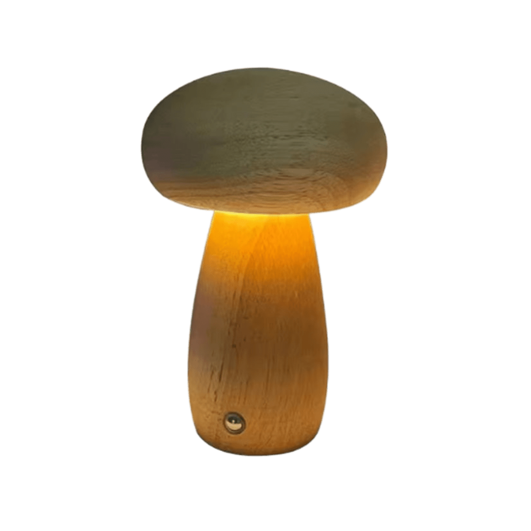 Mushroom Night Light – Natural Wood Rechargeable Lamp