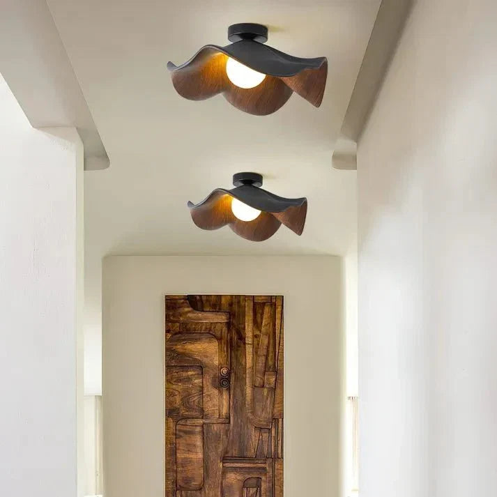 Lotus Ceiling Light – Wood, Resin & Iron Flush Mount