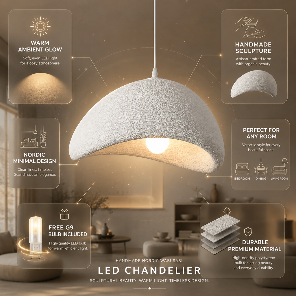 LED Chandelier – Nordic Wood & Glass Pendant Light