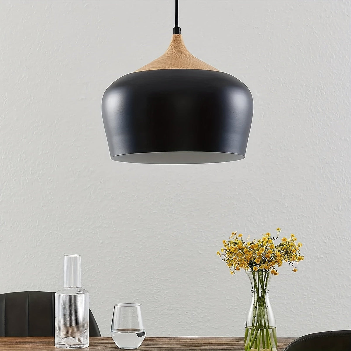 Pendant Light – Iron & Wood Grain Scandinavian Lamp
