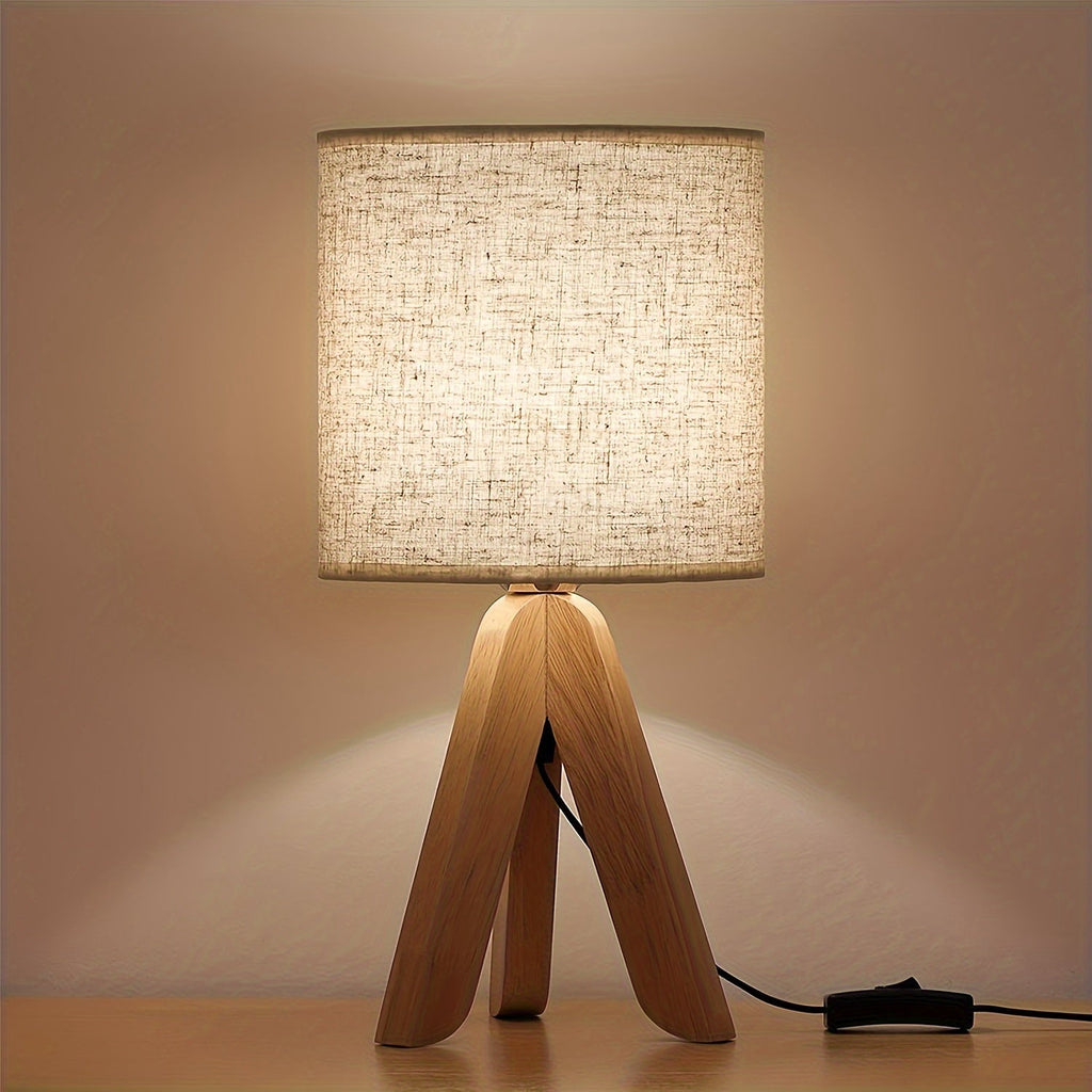 Tripod Table Lamp – Wooden Base, Fabric Shade